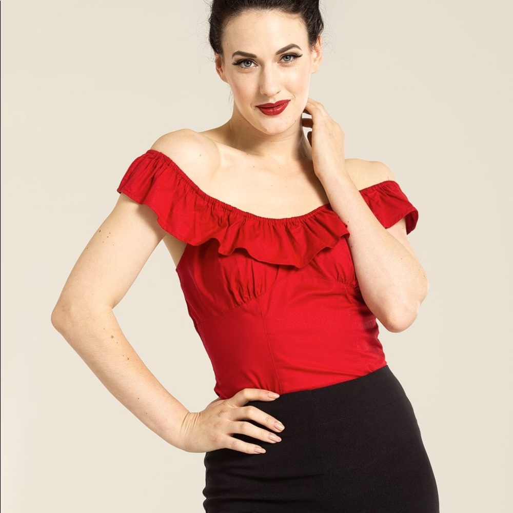 Hell Bunny Rio Ruffle top red zip back